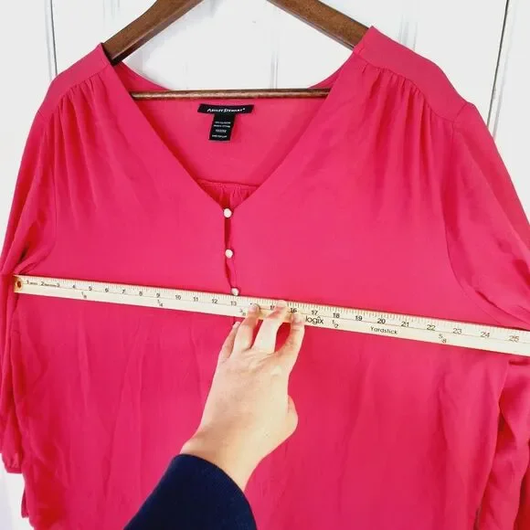 Ashley Stewart Hot Pink Flowy Button Down Bowtie Bishop Sleeves Blouse Sz 18/20W - Picture 7 of 10